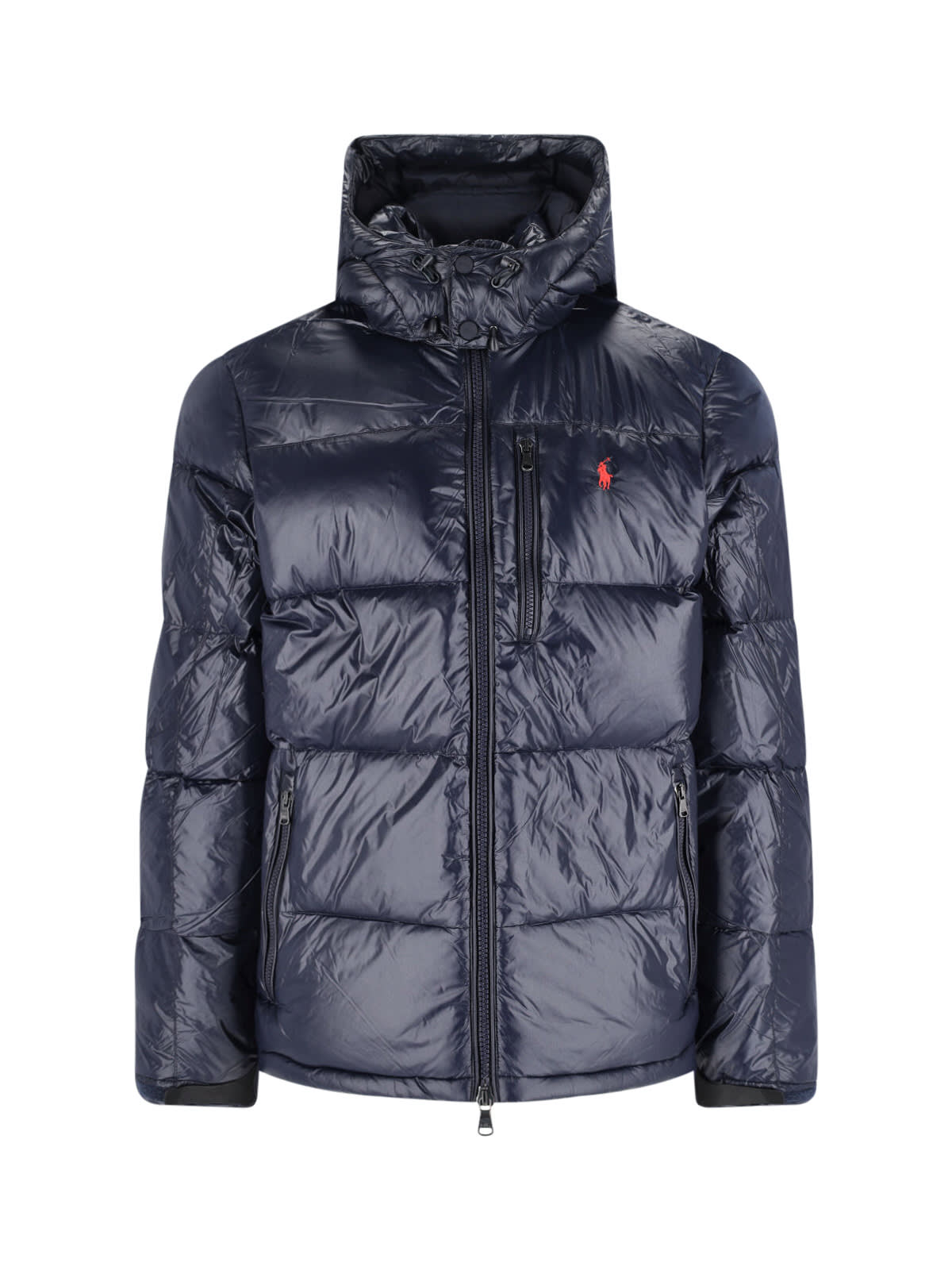 Ralph Lauren Hooded Quilted Bomber Jacket Zip Pockets In Blue