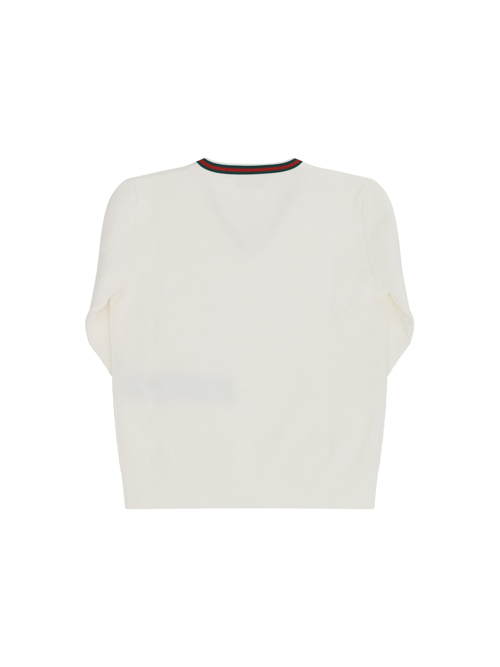 Gucci White Sweater For Kids With Web Detail In White/green/red