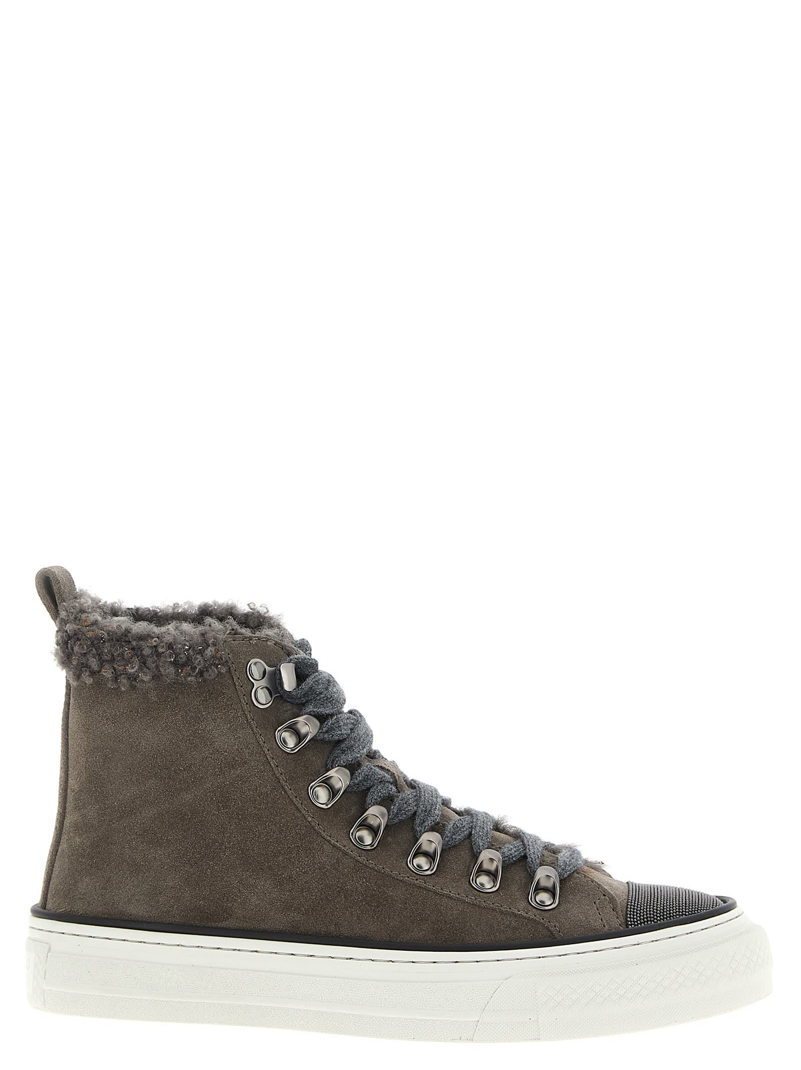 Brunello Cucinelli Precious Toe Sneakers In Gray