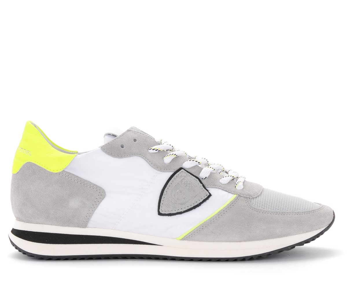 Sneaker Philippe Model Tropez X Made Of White Fabric And Suede With Fluo Details