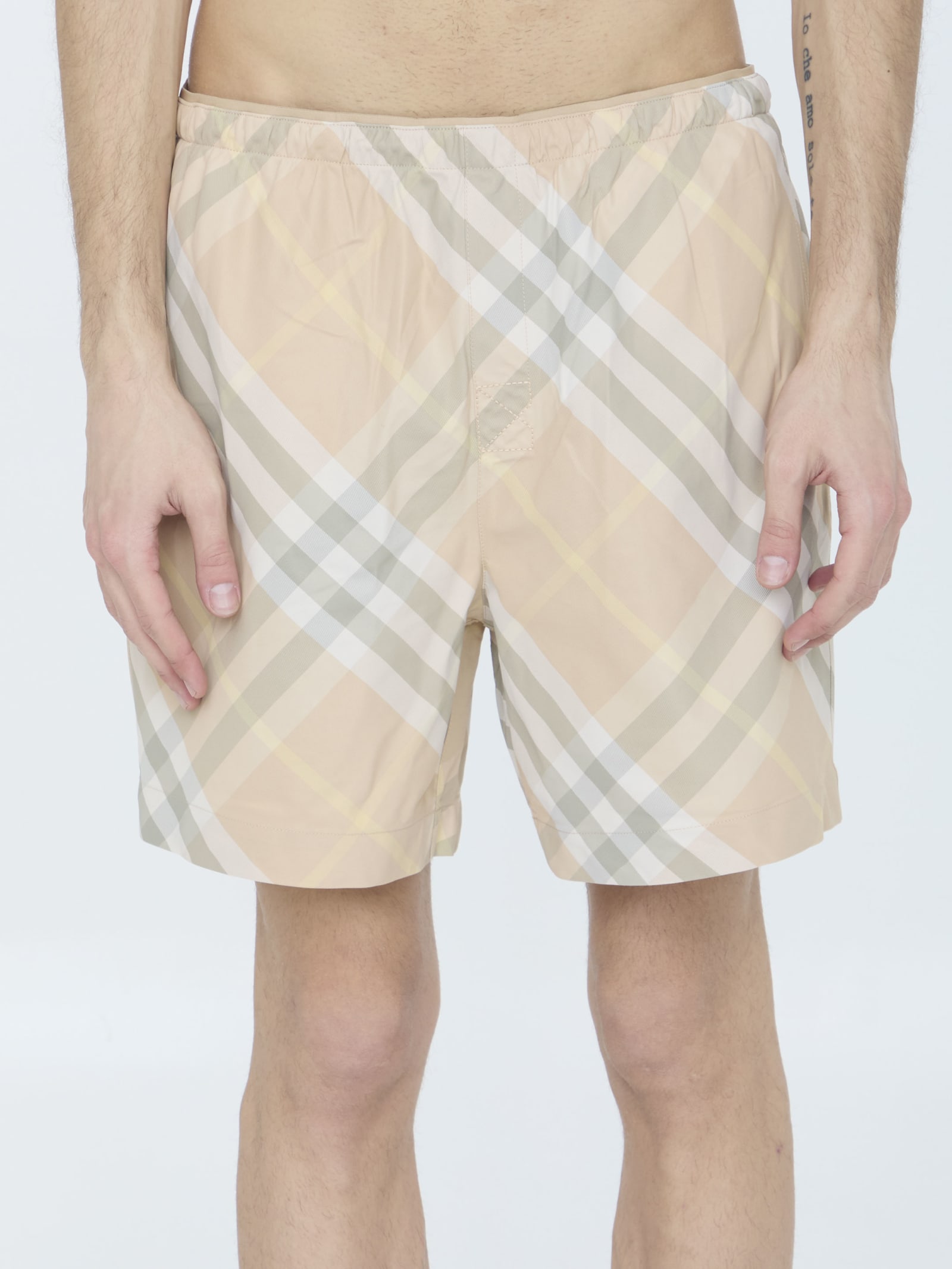 Burberry Check Swim Shorts In Flax Ip Check
