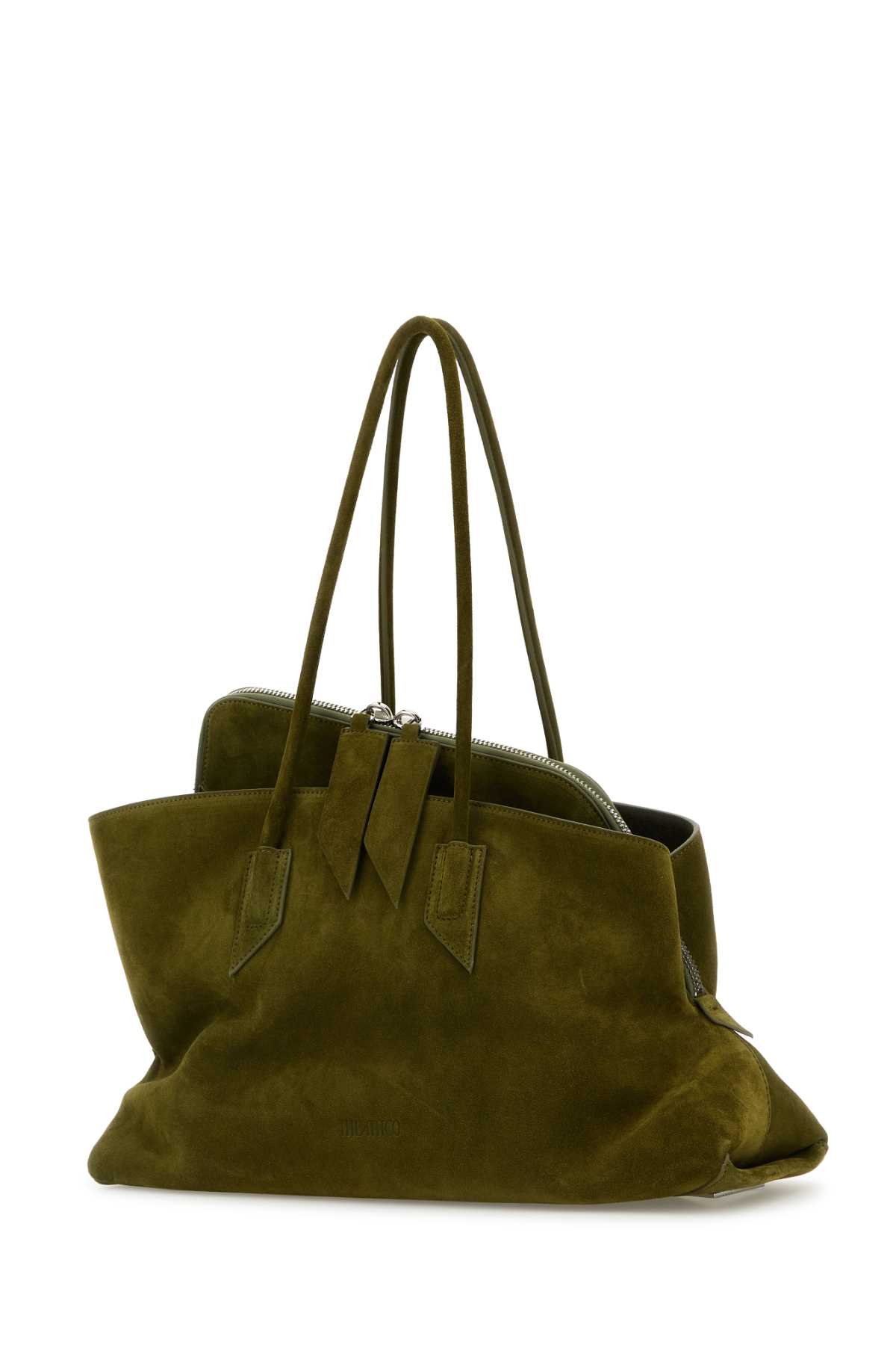 Attico Olive Green Suede Medium La Passeggiata Shoulder Bag In Brown