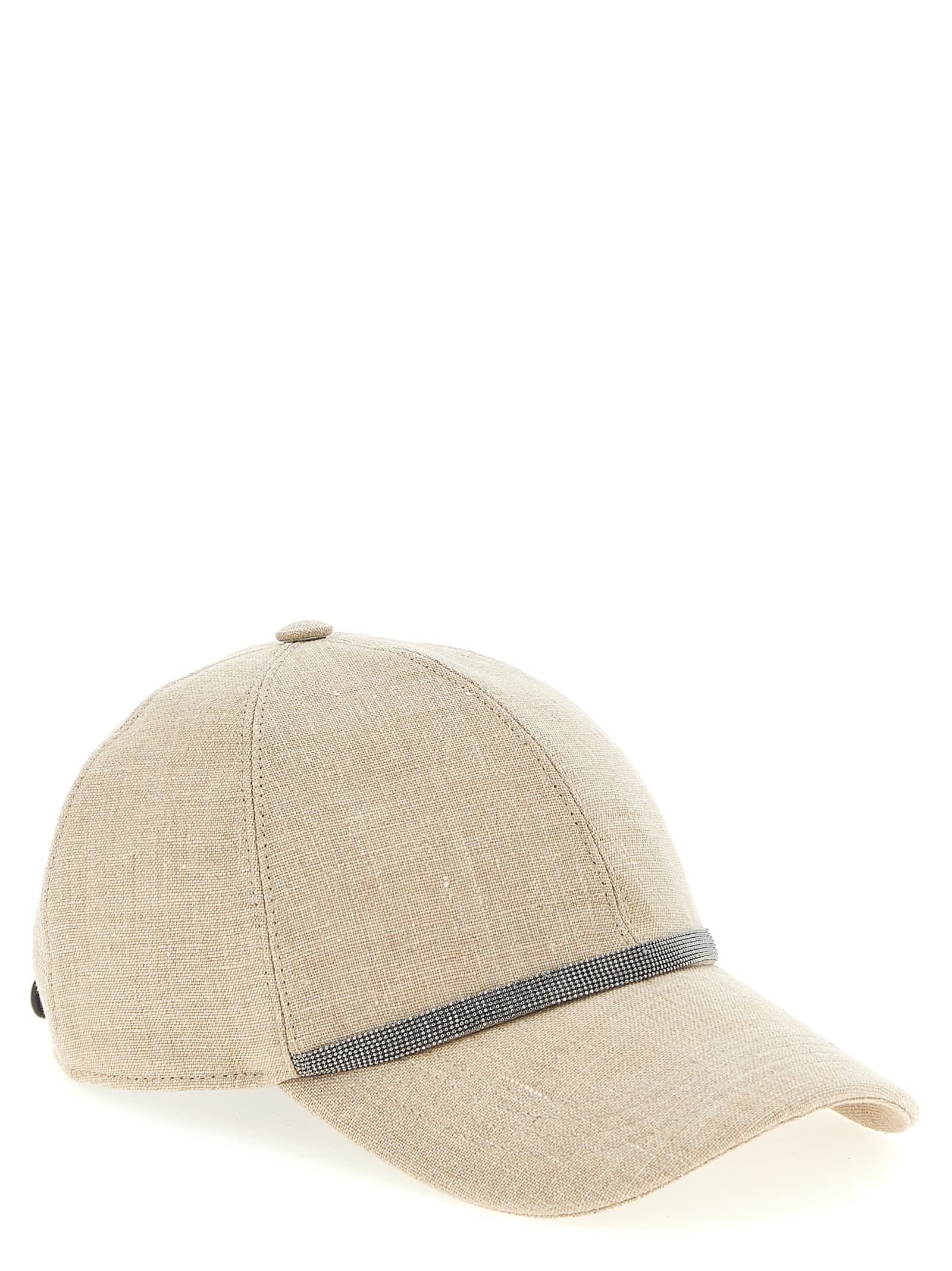 Brunello Cucinelli Beige Linen Shiny Band Baseball Cap