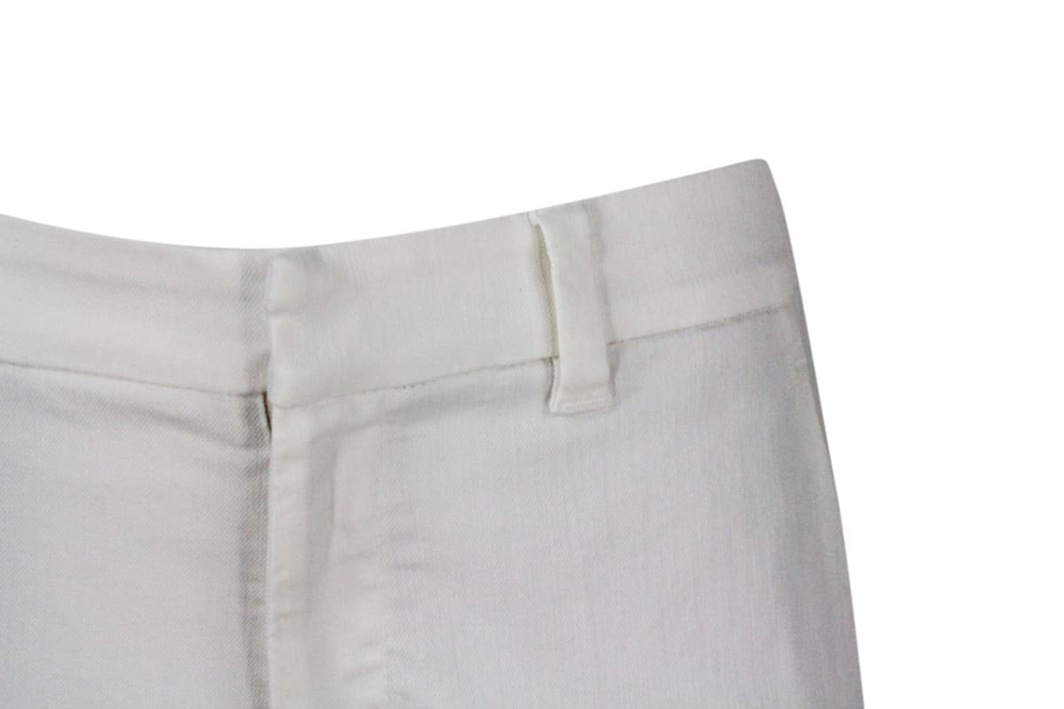 Shop Brunello Cucinelli Stretch Cotton Cigarette Trousers In Cream