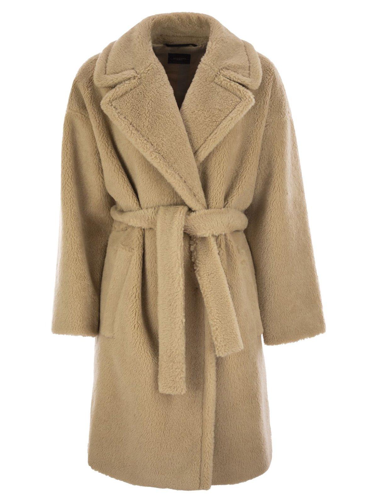 Shop Weekend Max Mara Belted Long-sleeved Coat In Beige