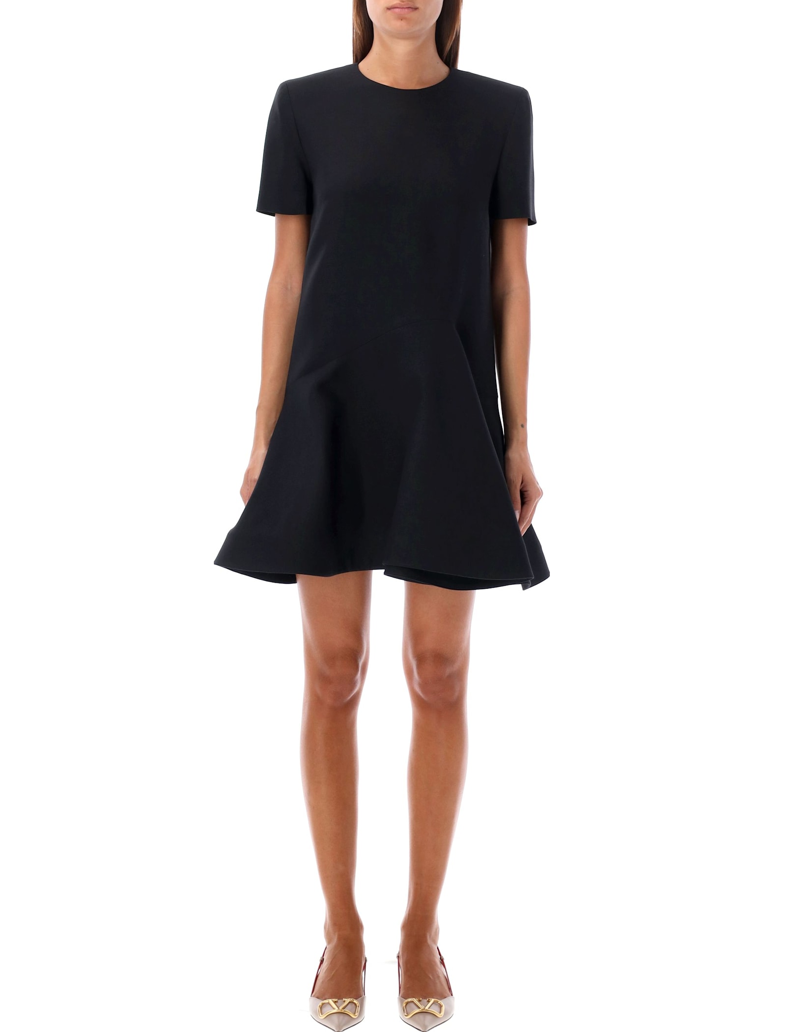 Shop Valentino Mini Ruffled Skirt Dress In Nero