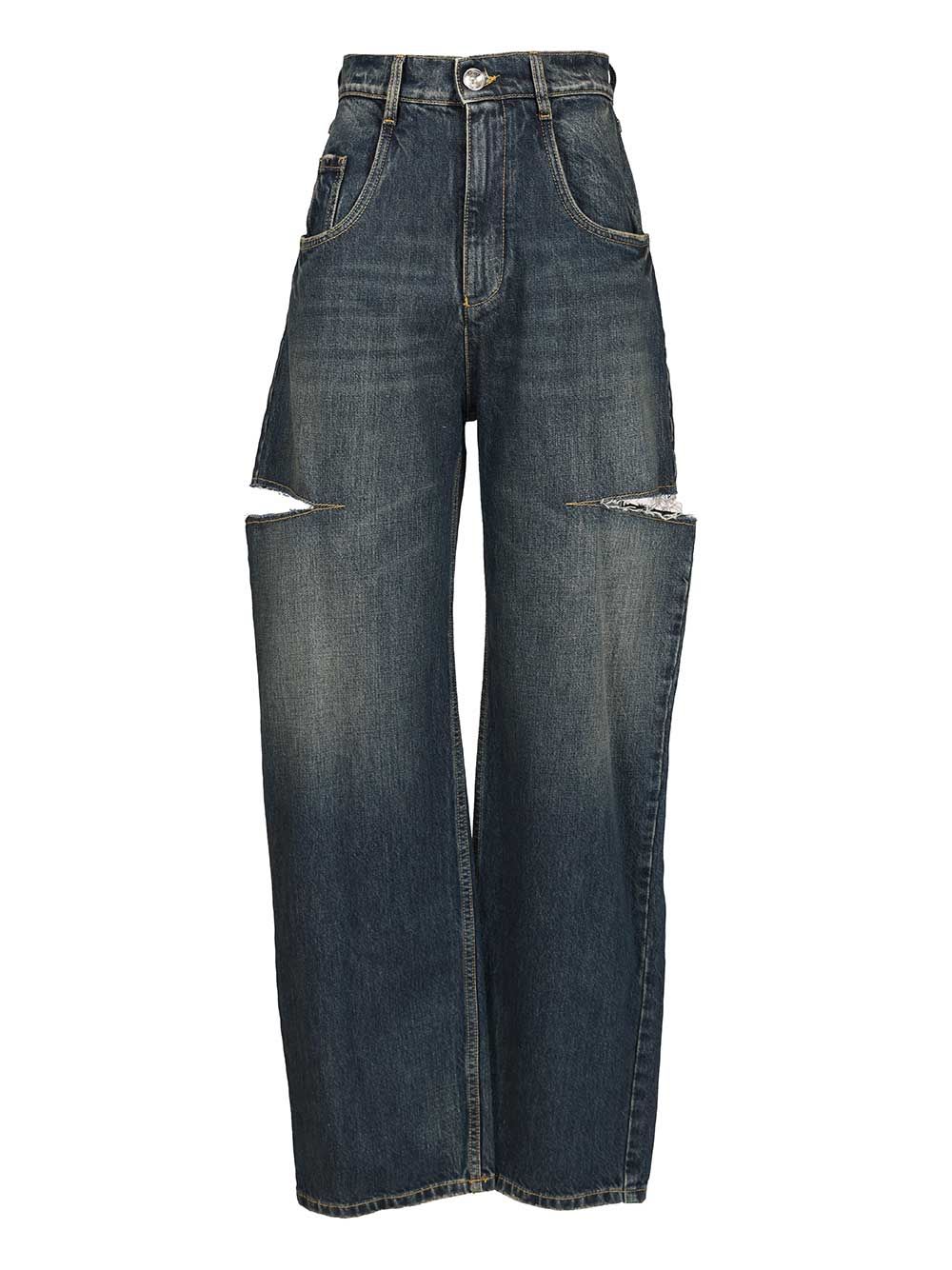 Maison Margiela High-waisted Jeans With Side Rips In Blue