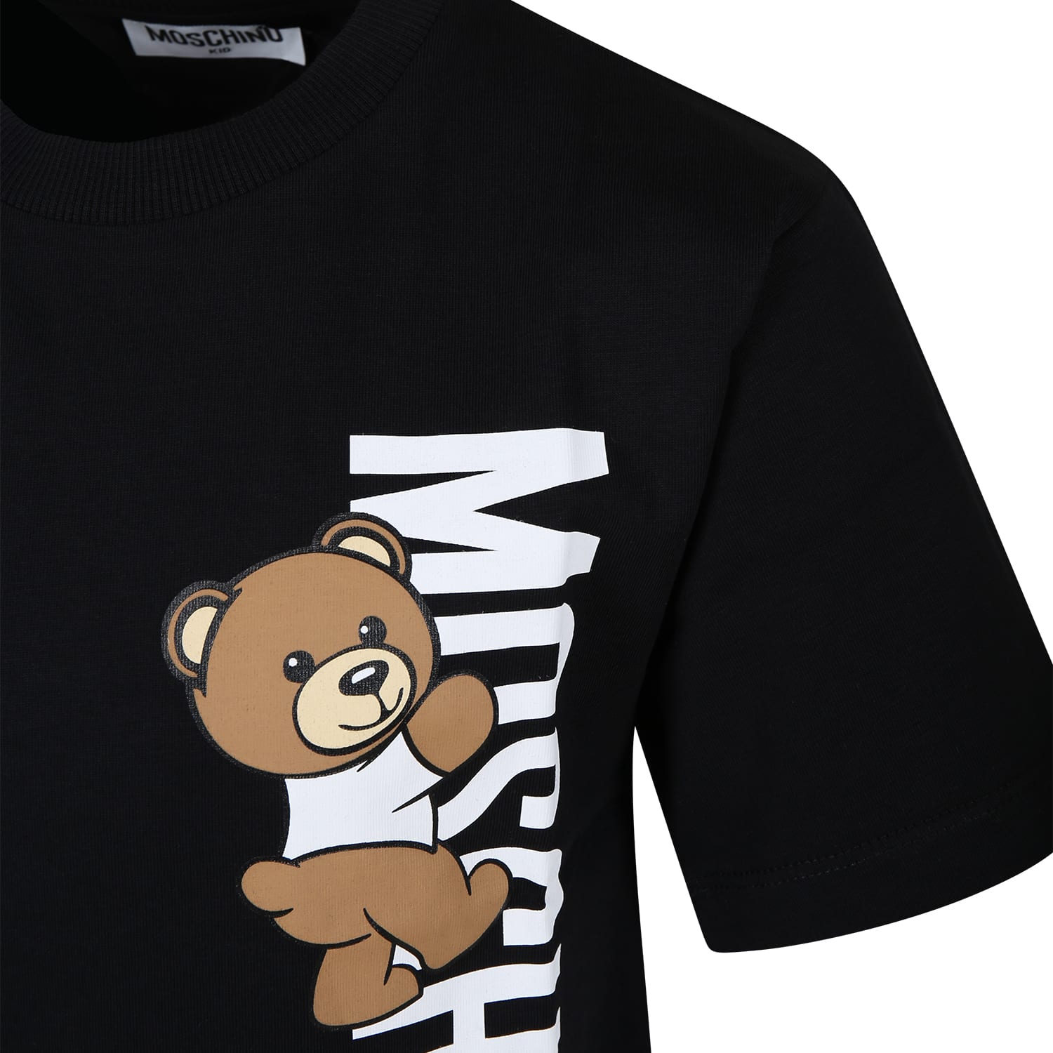 Shop Moschino Black T-shirt For Kids With Teddy Bear And Logo