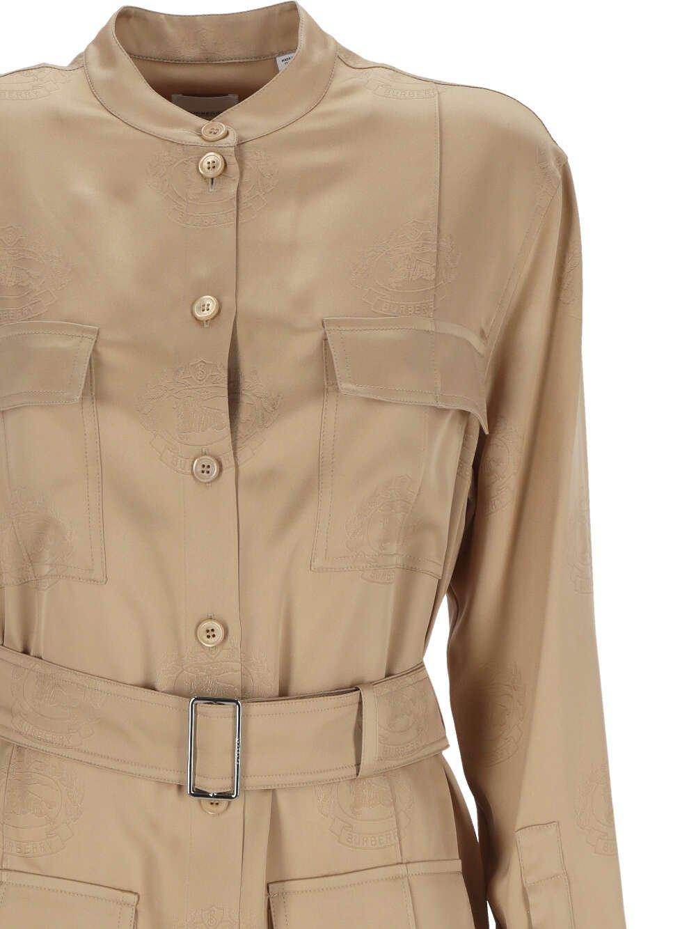 Shop Burberry Belted-waist Button-up Shirt In Beige