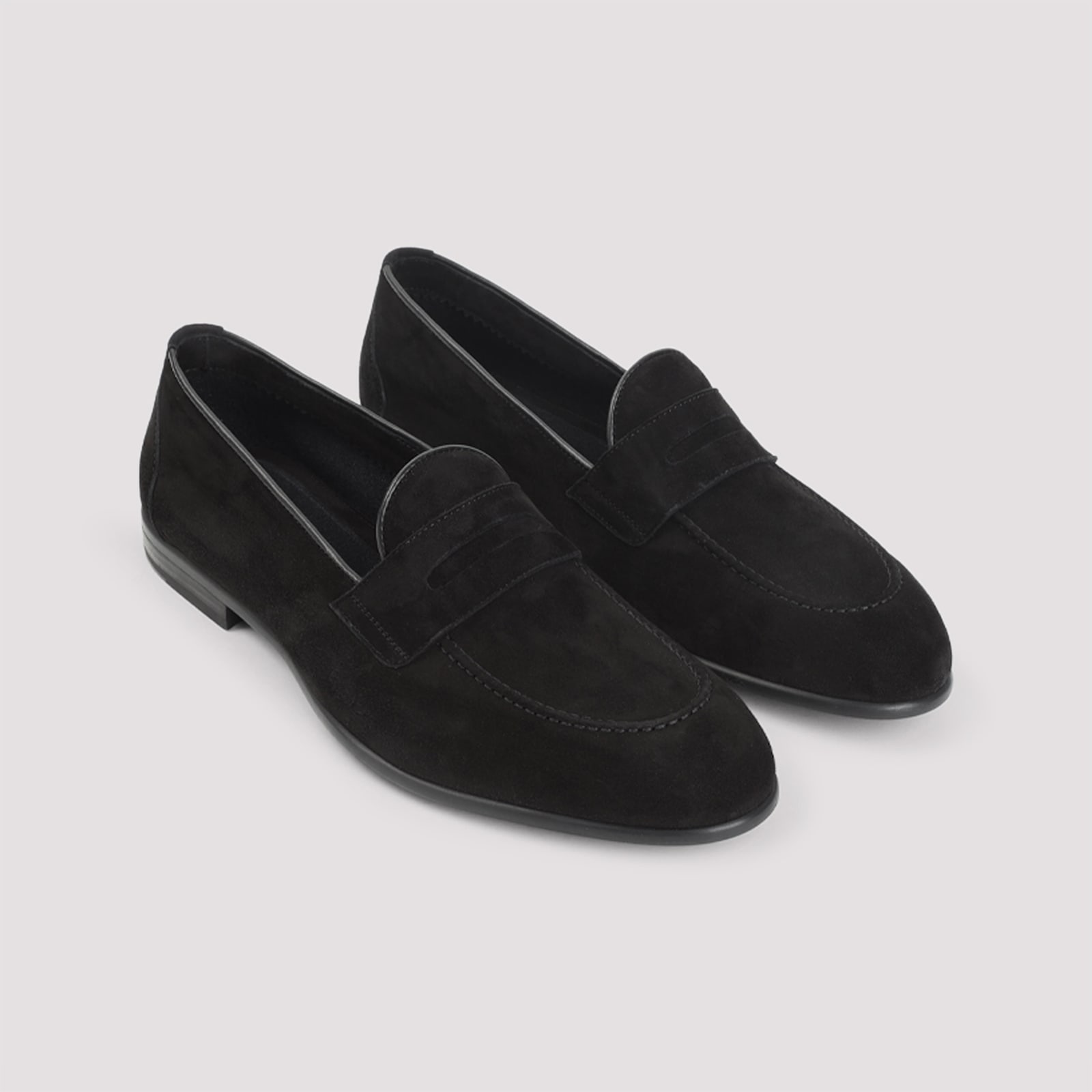 Brioni Almond Toe Suede Leather Penny Loafers In Black