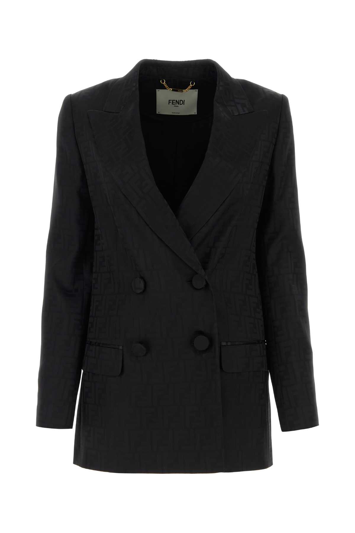 Shop Fendi Embroidered Satin Blazer In Black