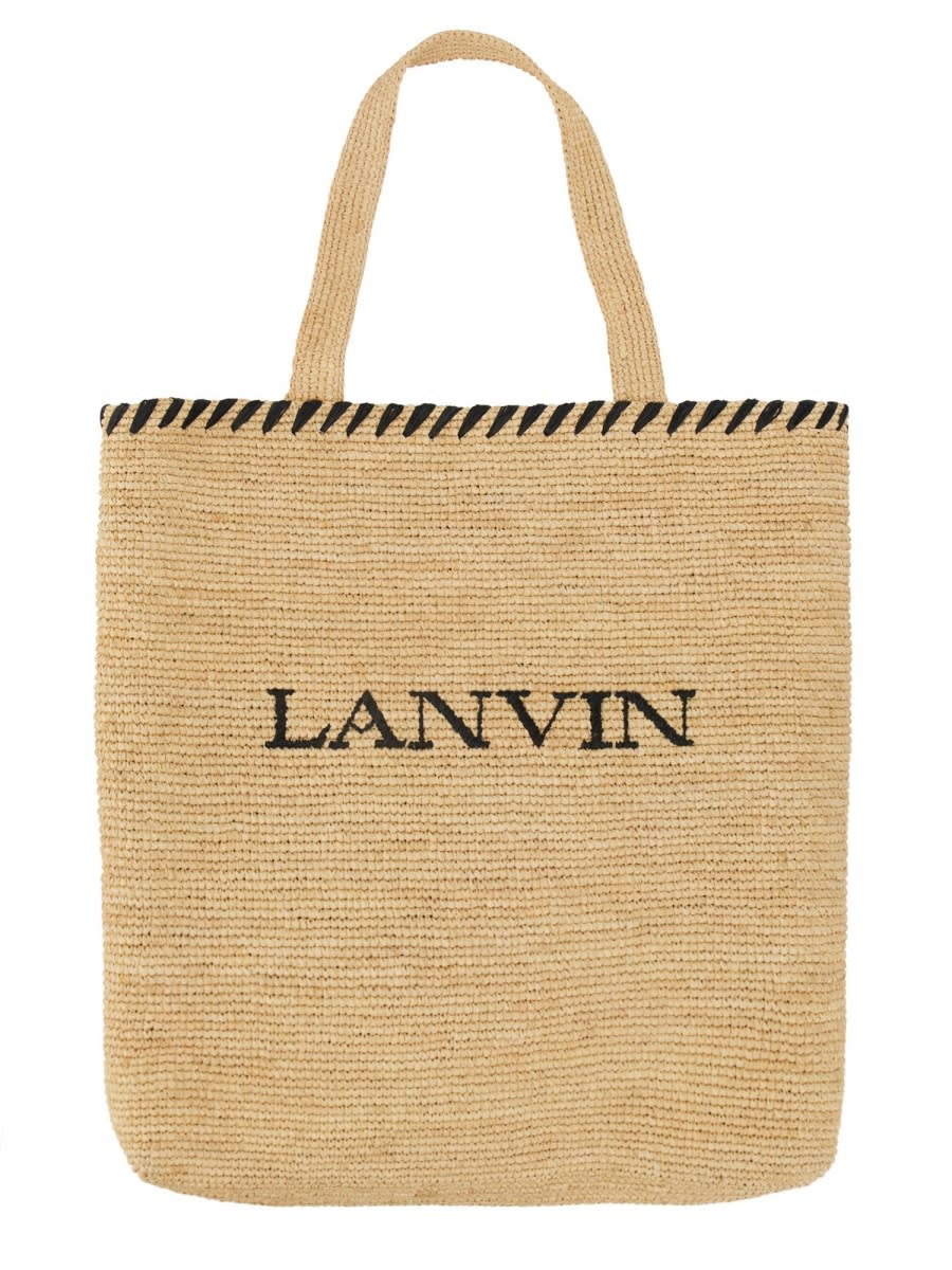 Shop Lanvin Raffia Tote Bag In Natural Black
