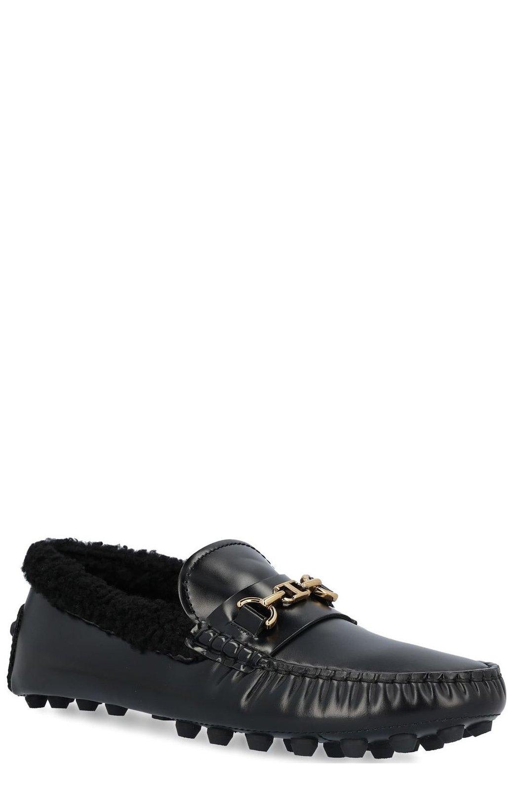 Shop Tod's T Plaque Round Toe Loafers In Black