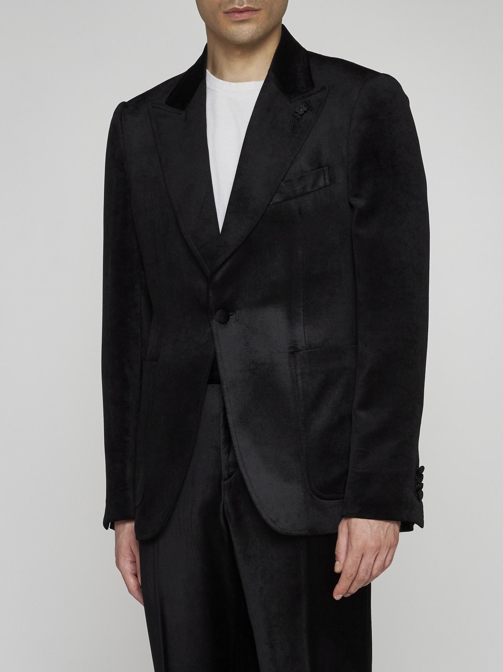 Shop Lardini Velvet Single-breasted Blazer In Black