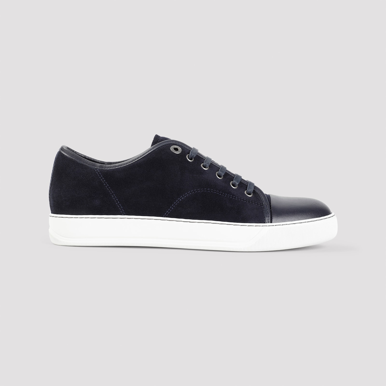 Shop Lanvin Suede And Nappa Captoe Low To Sneakers In Navy Blue