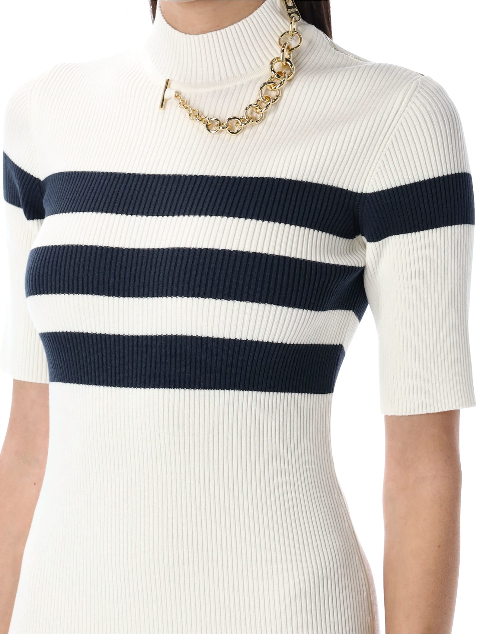 Jean Paul Gaultier Knitted Stripe Short Sleeve Dress In White