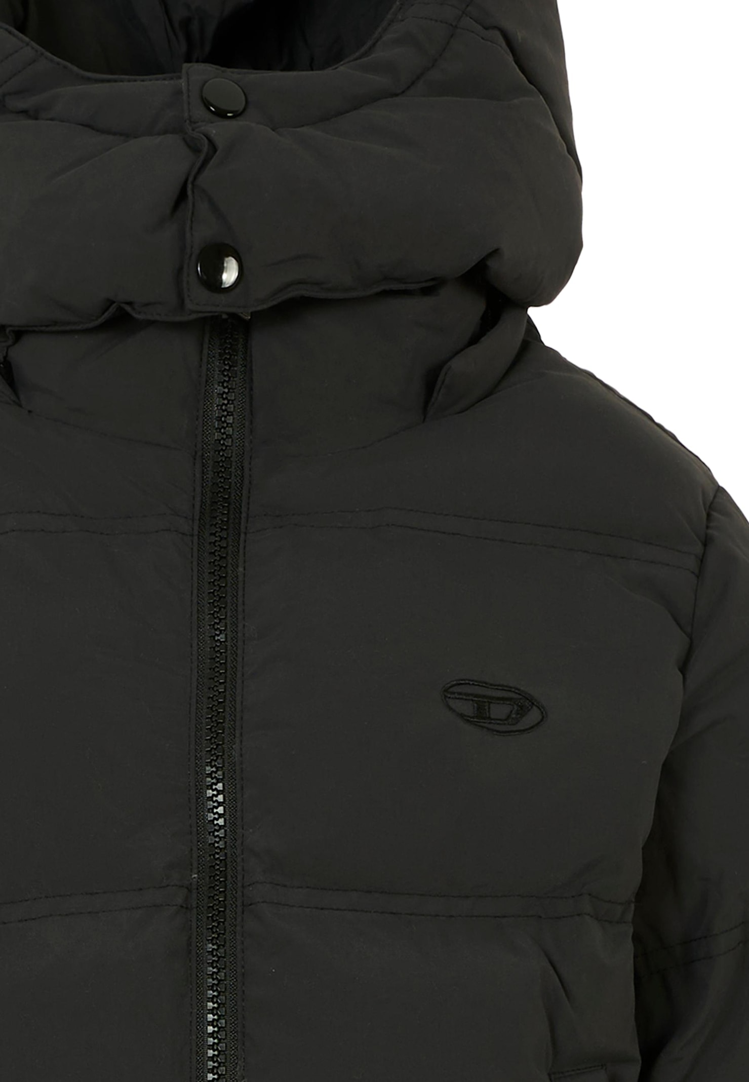Diesel Black Down Jacket For Kids With Logo In Black