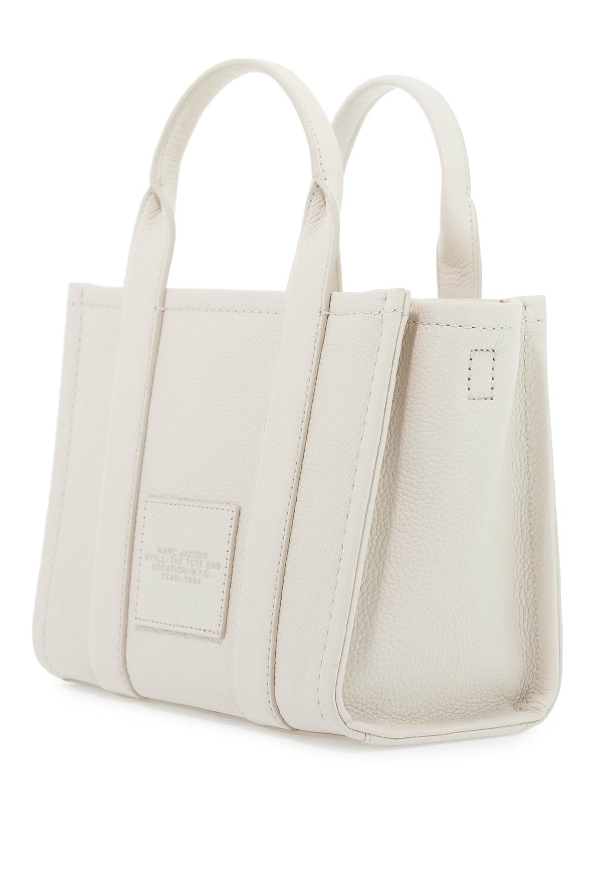 Shop Marc Jacobs The Leather Small Tote Bag In Cotton/silver