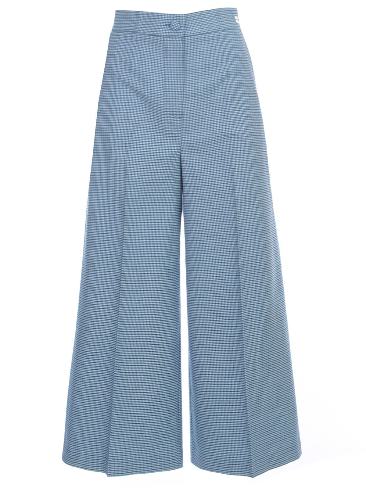 Be Blumarine Cropped Micro Checked Pants In Azzurro Nero