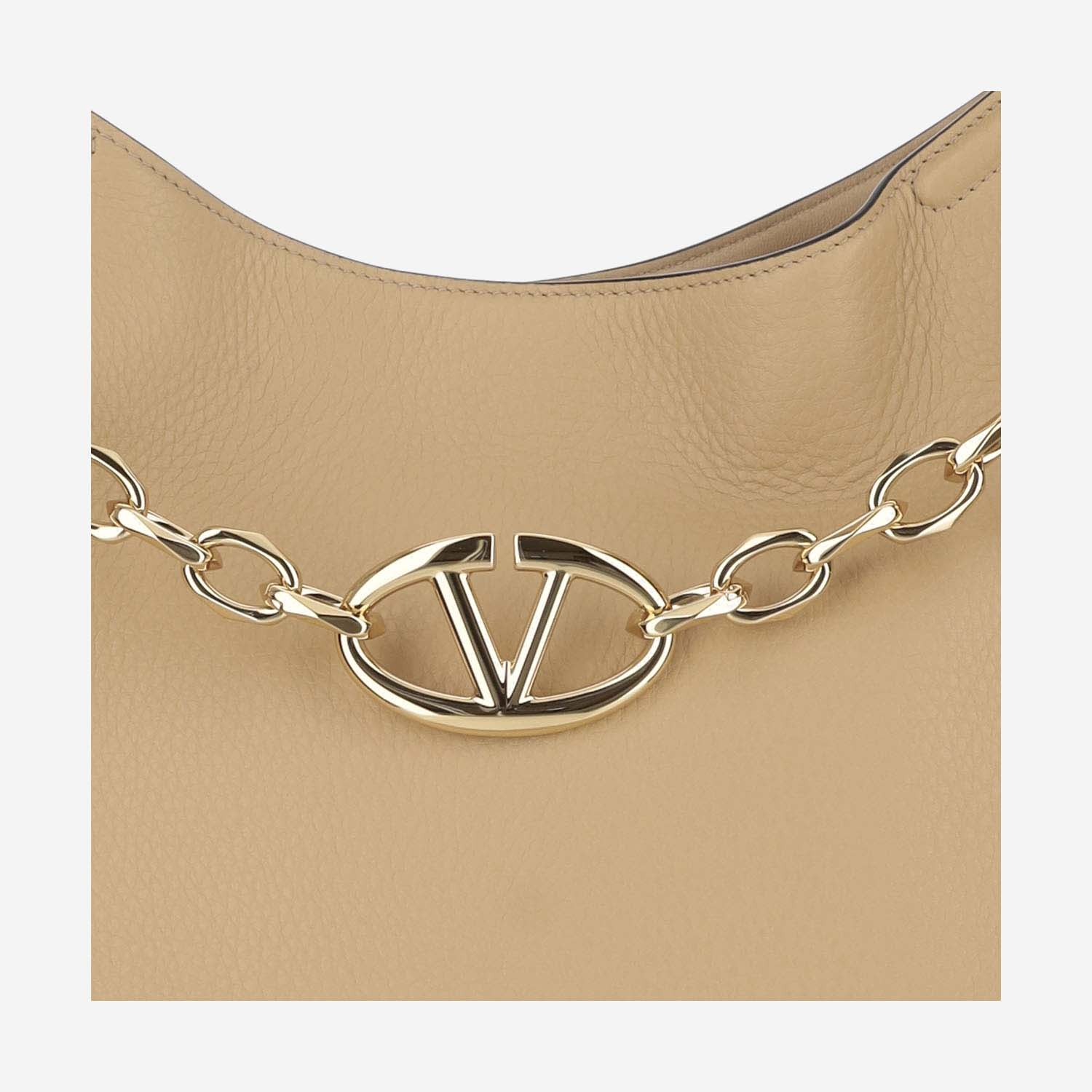 Shop Valentino Vlogo Gate Grained Leather Hobo Bag In Beige