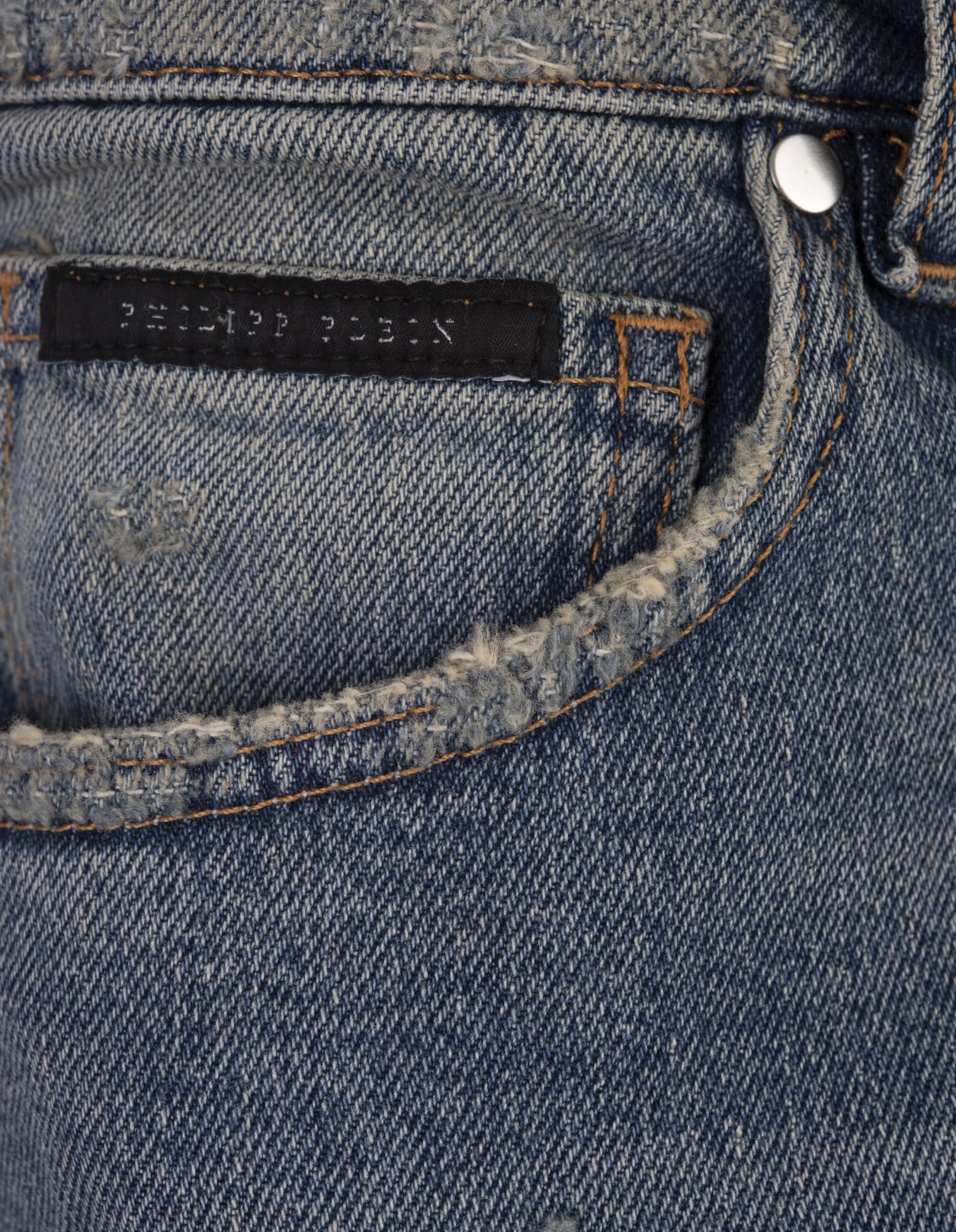 Shop Philipp Plein Denim Trousers Super Straight Cut Fit In Blue
