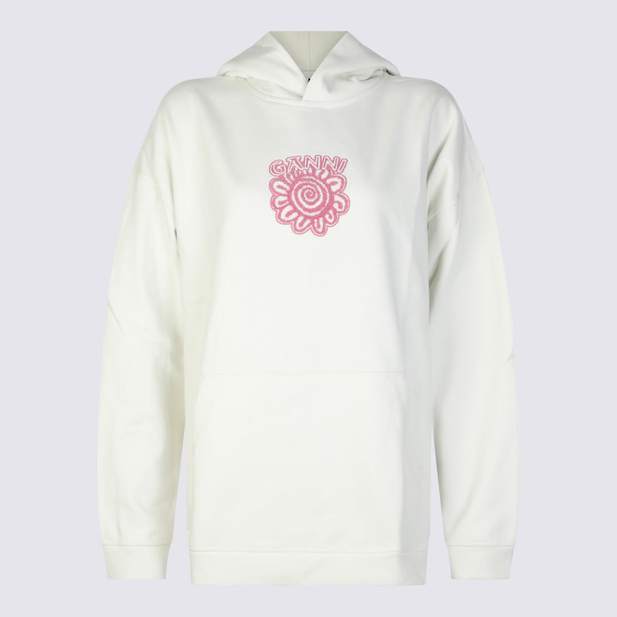 Shop Ganni White And Pink Cotton Sweatshirt In Egret