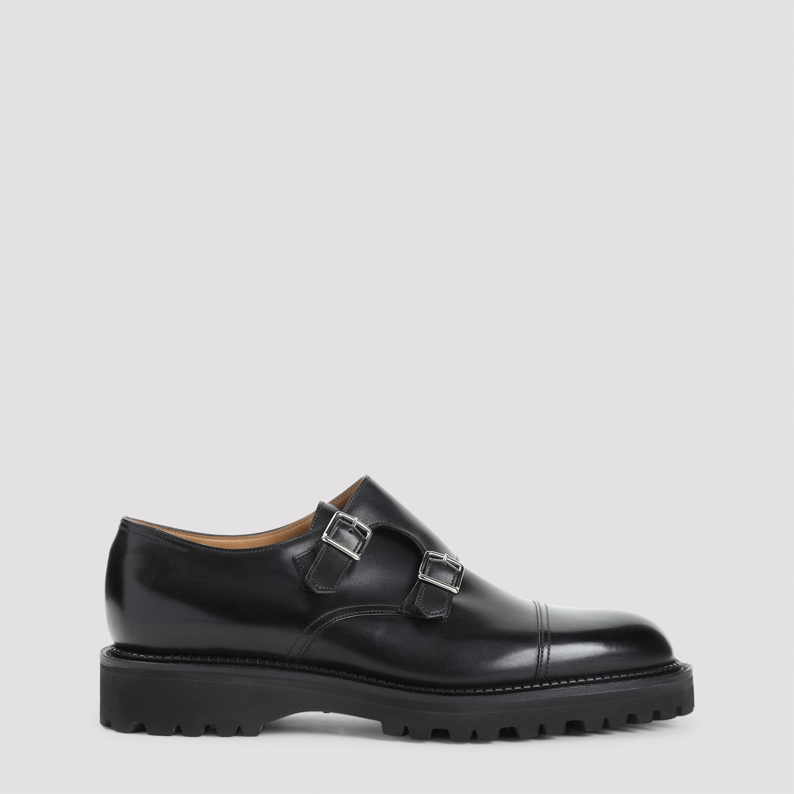 John Lobb Double Monk Strap Smooth Cap Toe Shoes In Black