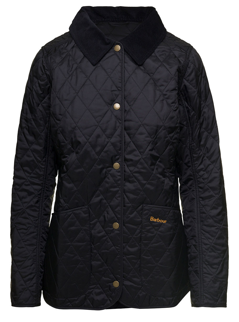 Barbour Black Jacket With Collar And Logo Embroidery At The Front In Quilted Polyamide Woman