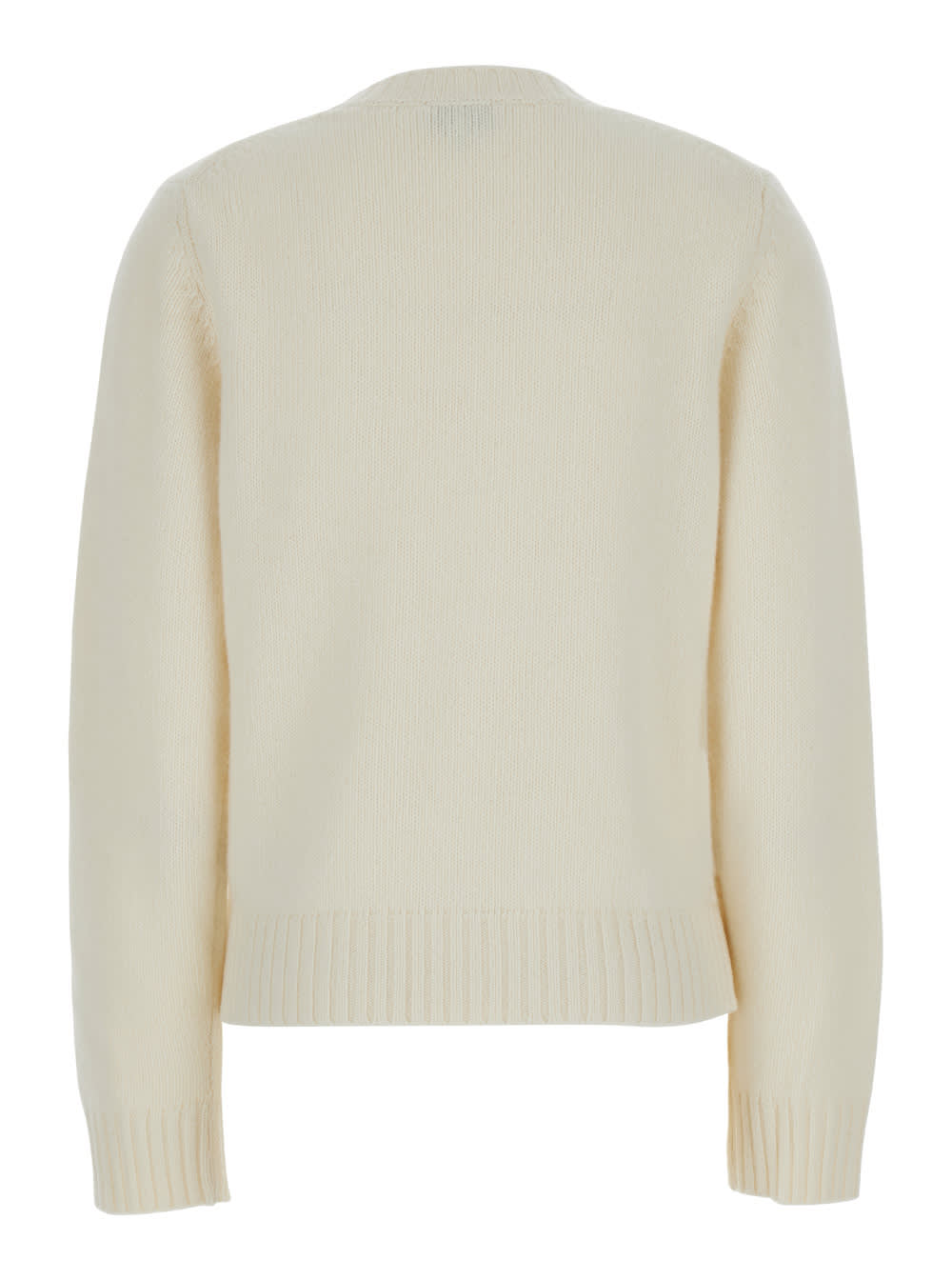 GANNI WHITE CREWNECK SWEATER WITH GANNI LOVE INTARSIA IN WOOL WOMAN 