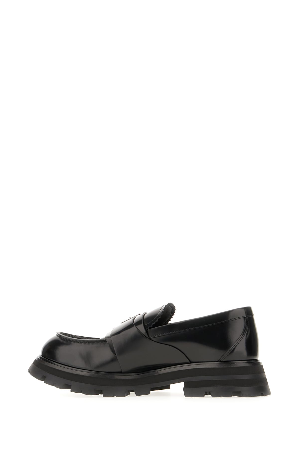 Shop Alexander Mcqueen Black Leather Loafers In Black Silver