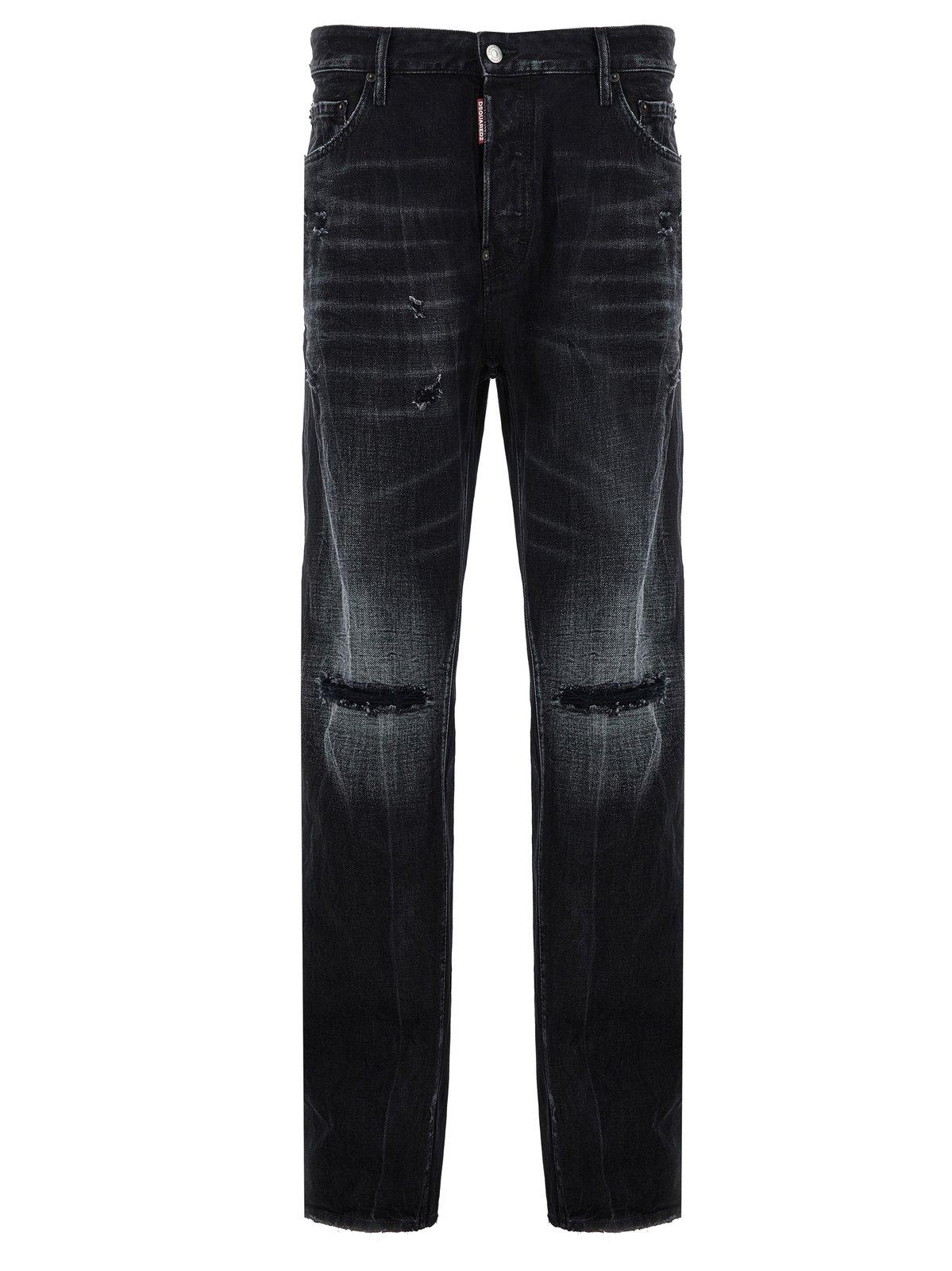 Shop Dsquared2 Distressed Straight-leg Jeans In Black