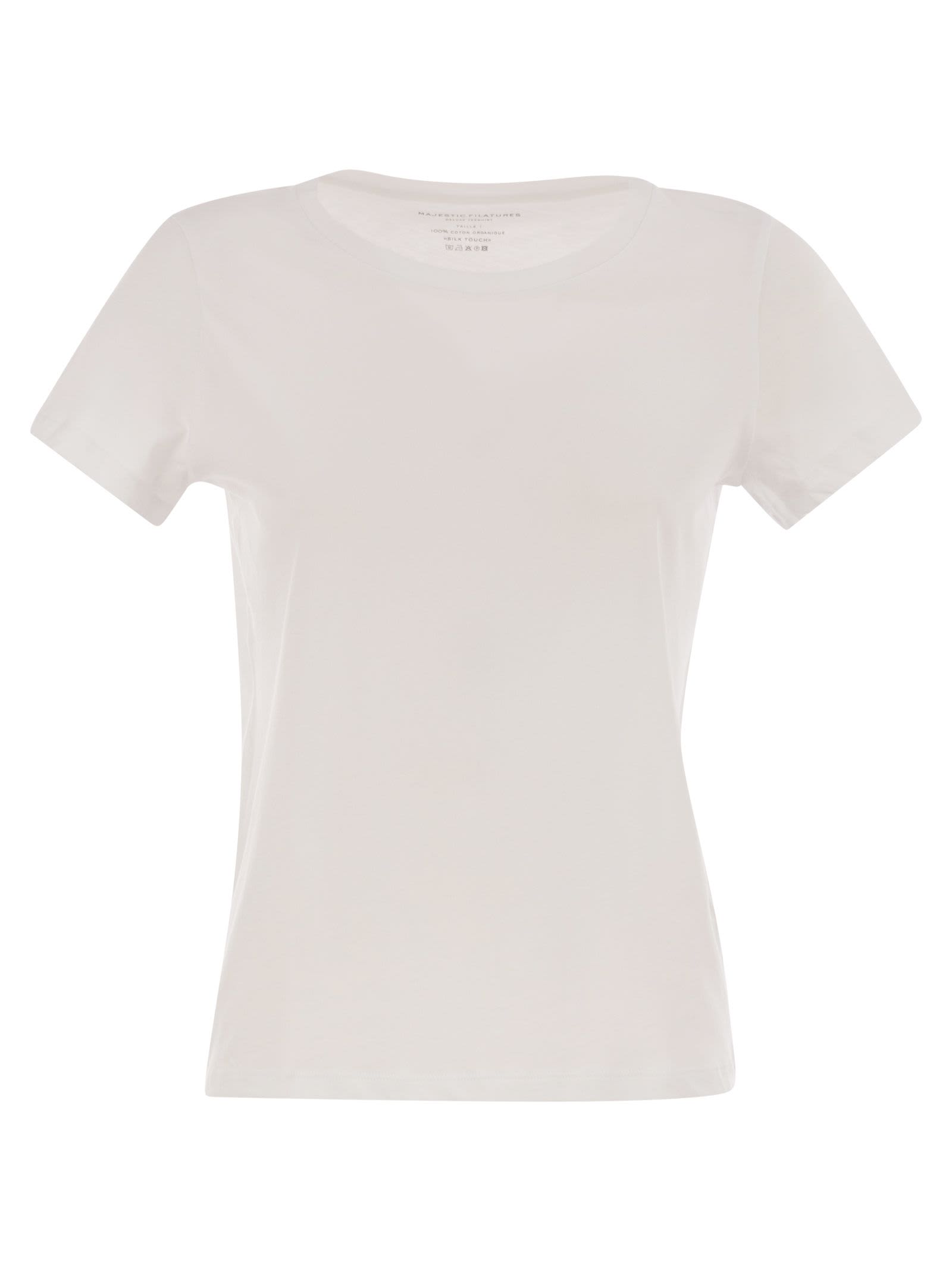 Majestic Crew-neck Short-sleeved Cotton T-shirt In White