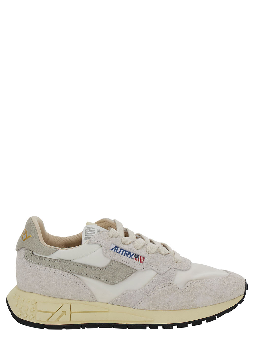 Shop Autry Reelwind Grey Low Top Sneakers With Logo Patch In Leather And Suede Woman In White
