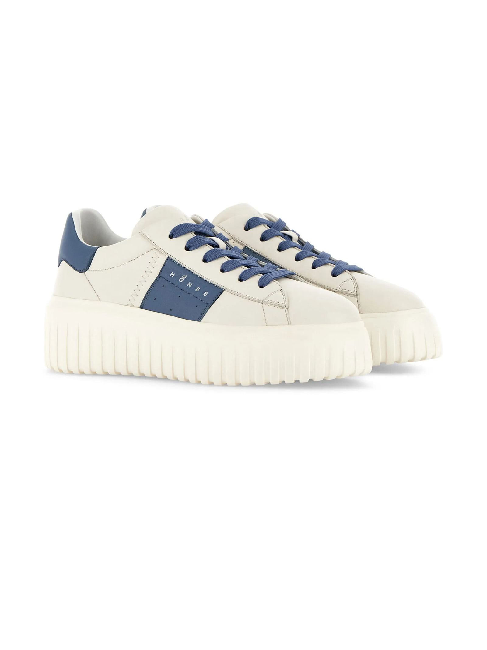 Hogan H Stripes Ivory Leather Sneakers In Clear Blue