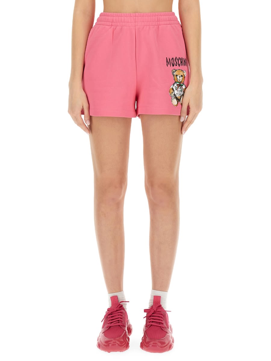 Shop Moschino Teddy Bear Print Bermuda Shorts In Pink