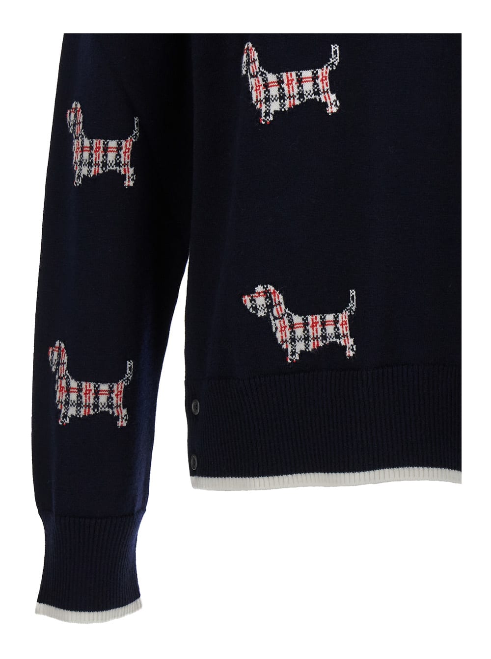 Shop Thom Browne Dark Blue All-over Patterned Crew Neck Sweater In Wool Blend Man