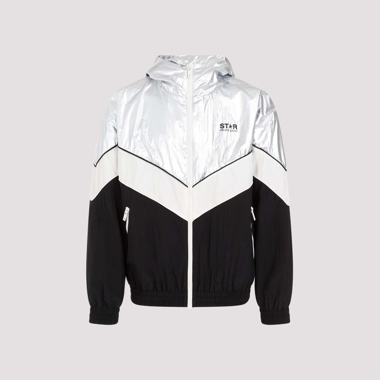 Shop Golden Goose Windbreaker In Silver Dark Papyrus