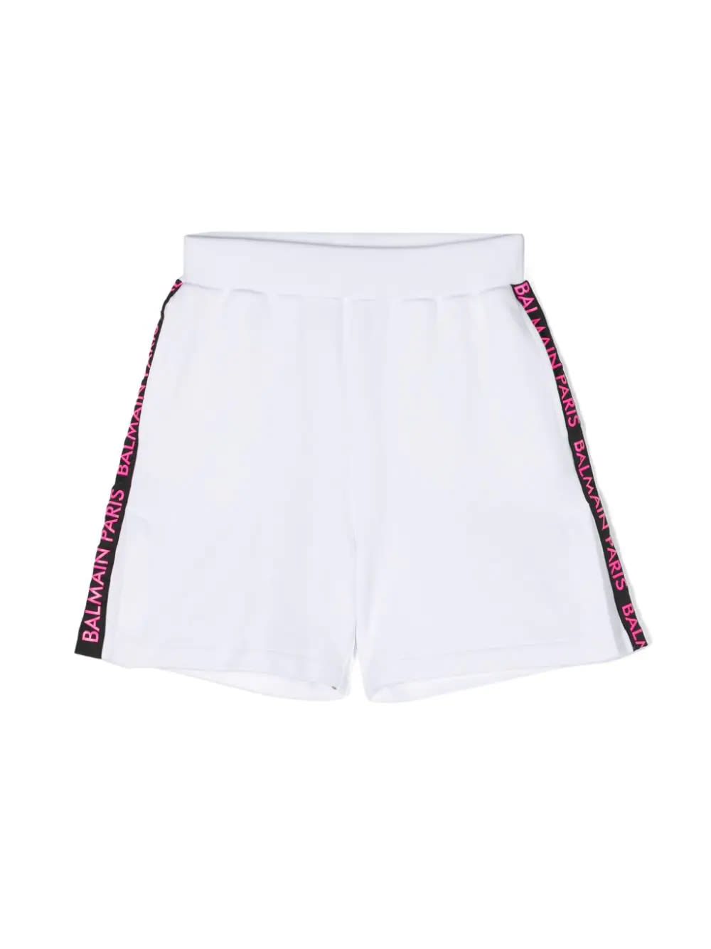 Shop Balmain Shorts Con Stampa Logo In White