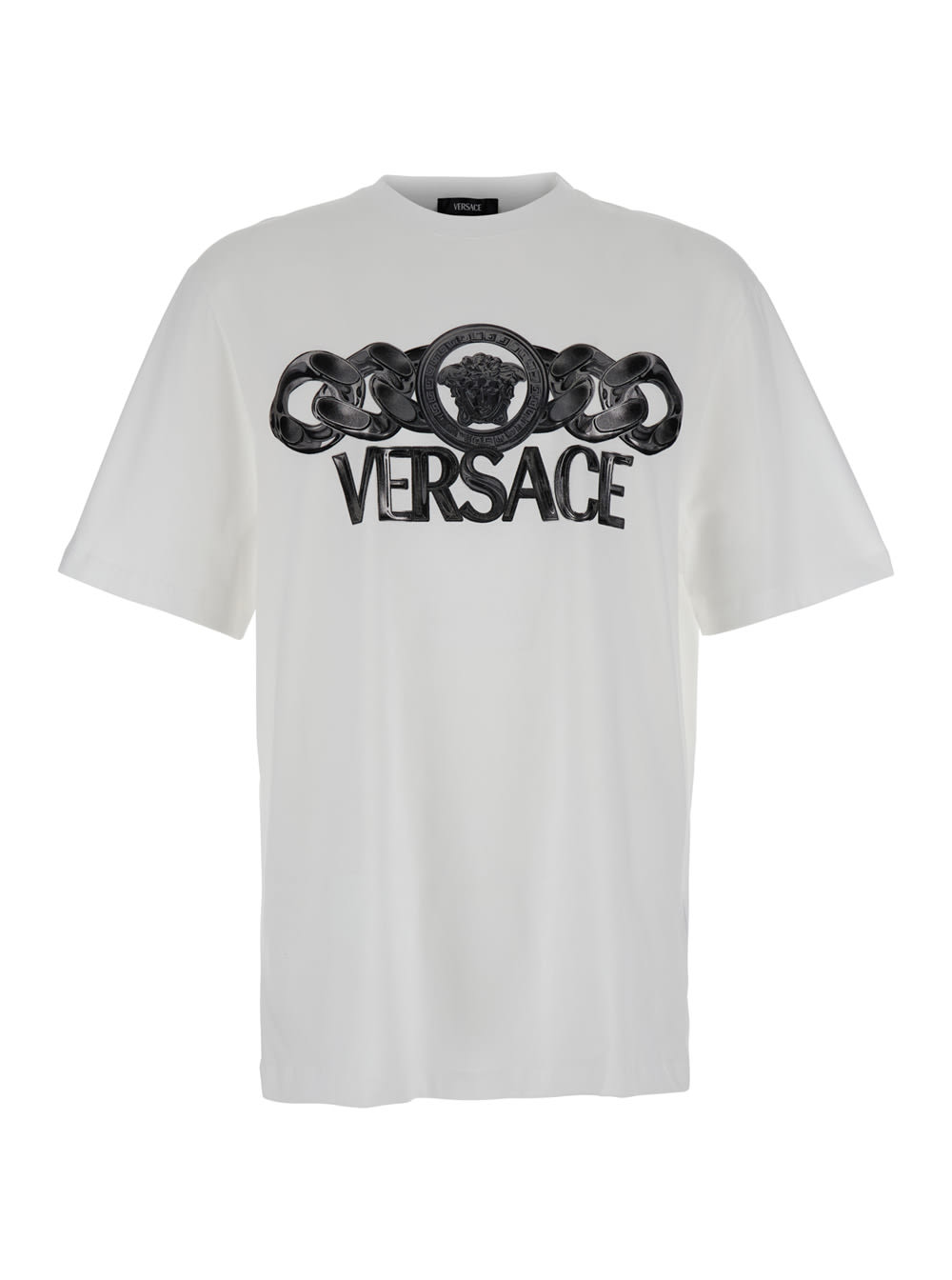 White T-shirt With Medusa Head Logo Print On The Front In Cotton Man