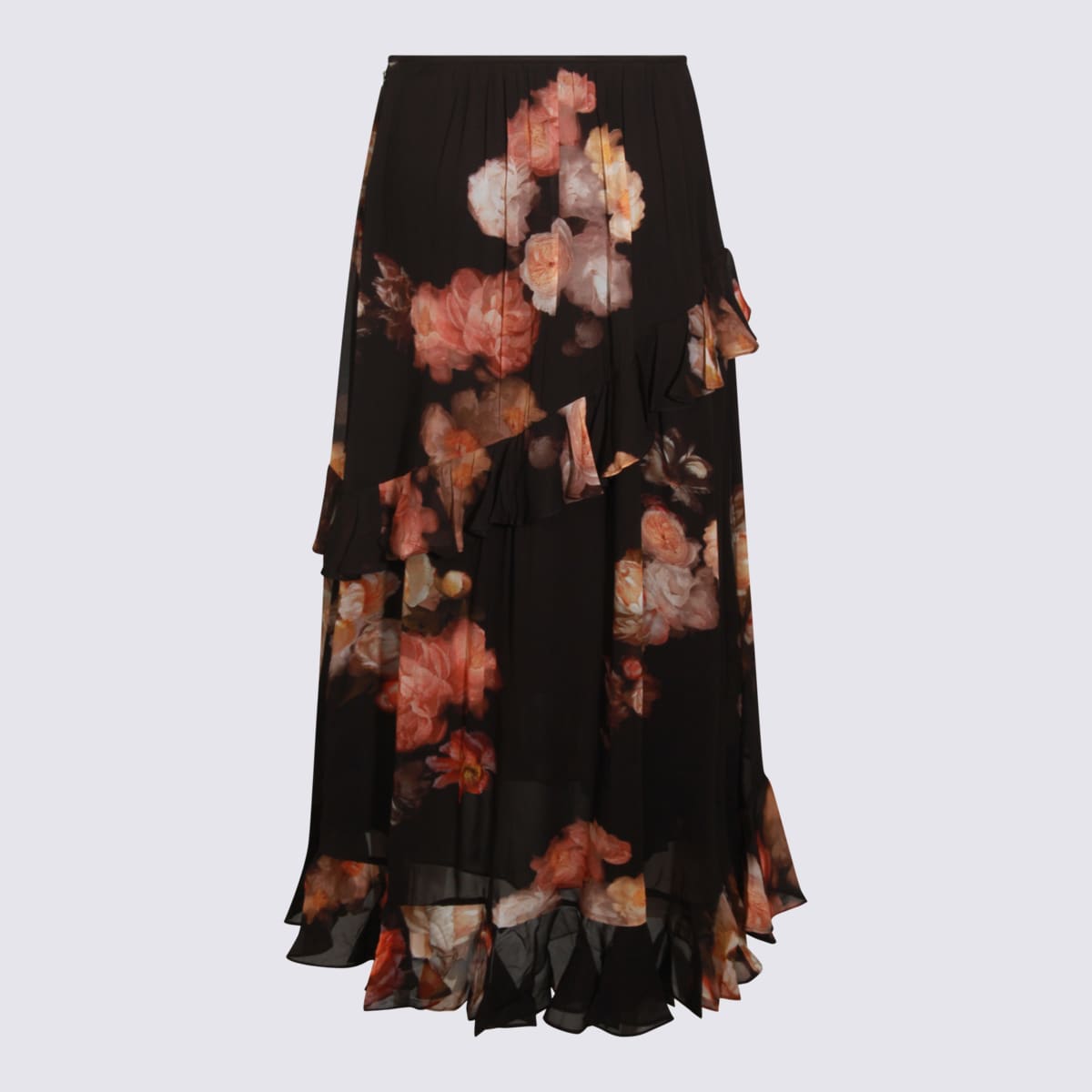 Zimmermann Black Floral Viscose Hypnotic Asymmetric Skirt In Black