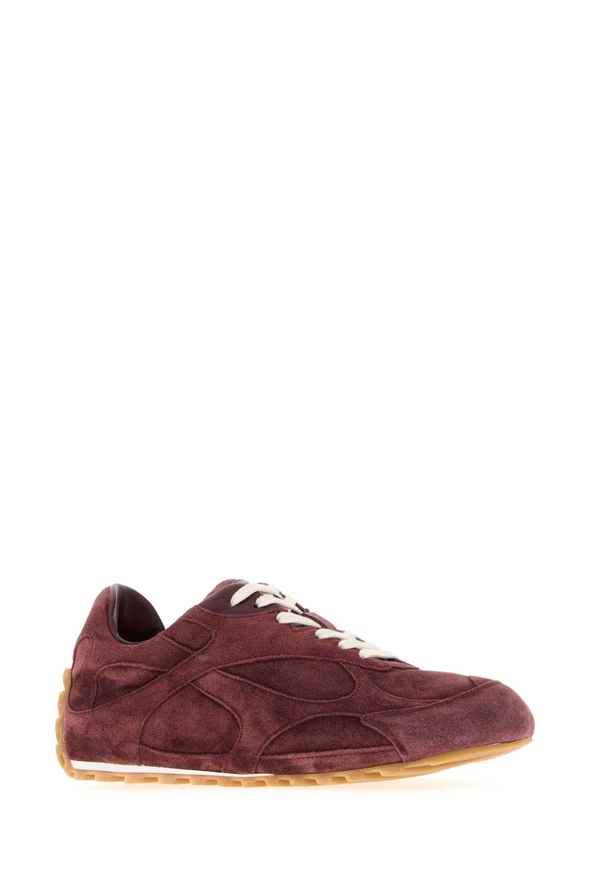 Bottega Veneta Suede Orbit Fish Sneakers With Textured Panels In Burgundy