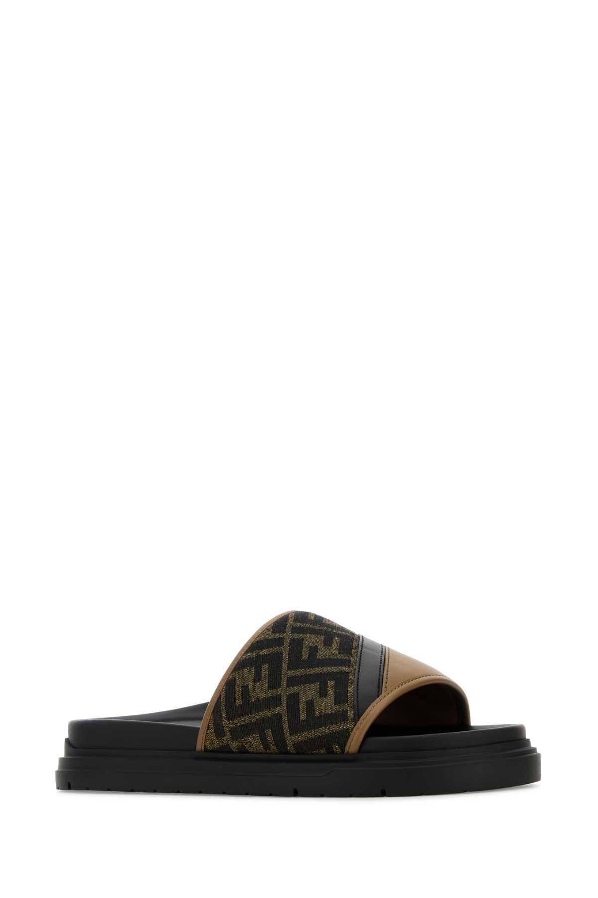 Shop Fendi Embroidered Canvas And Leather  Diagonal Slippers In Sandnertabacc.nero