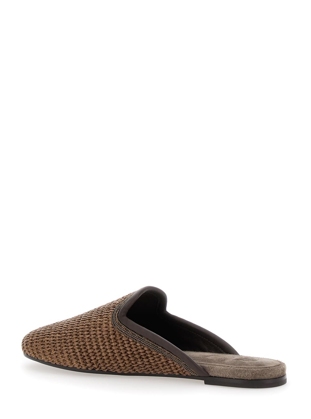 Brunello Cucinelli Brown Slip-on Sandals With Woven Design And Suede Lining In Brown