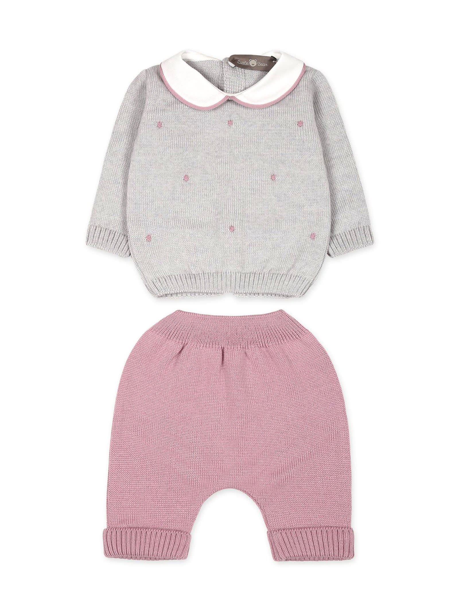 LITTLE BEAR GREY AND PINK VIRGIN WOOL SUIT