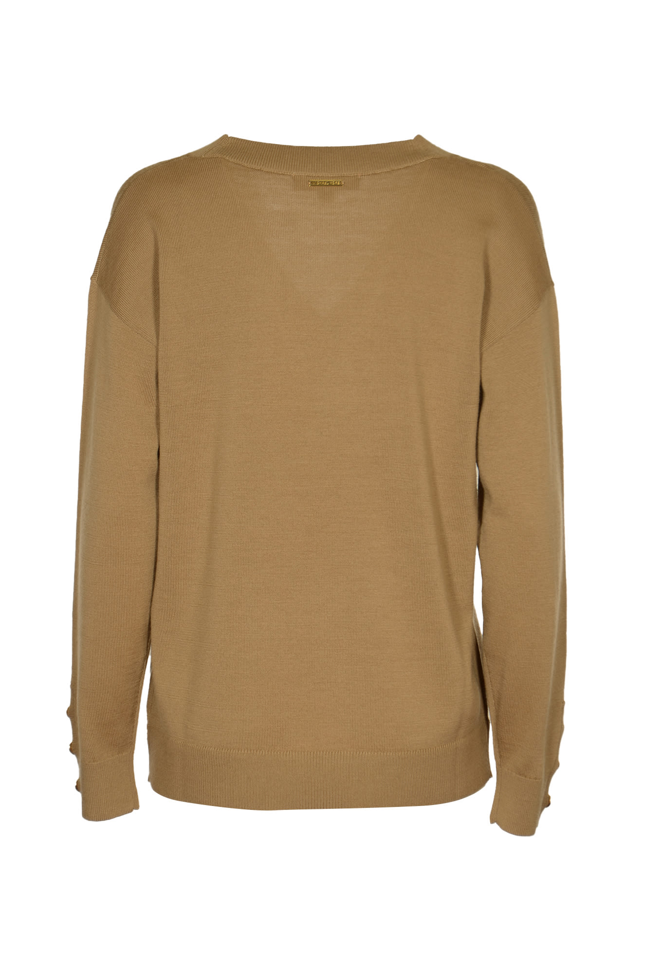 Shop Michael Kors V-neck Rib Trim Sweater In Dark Camel