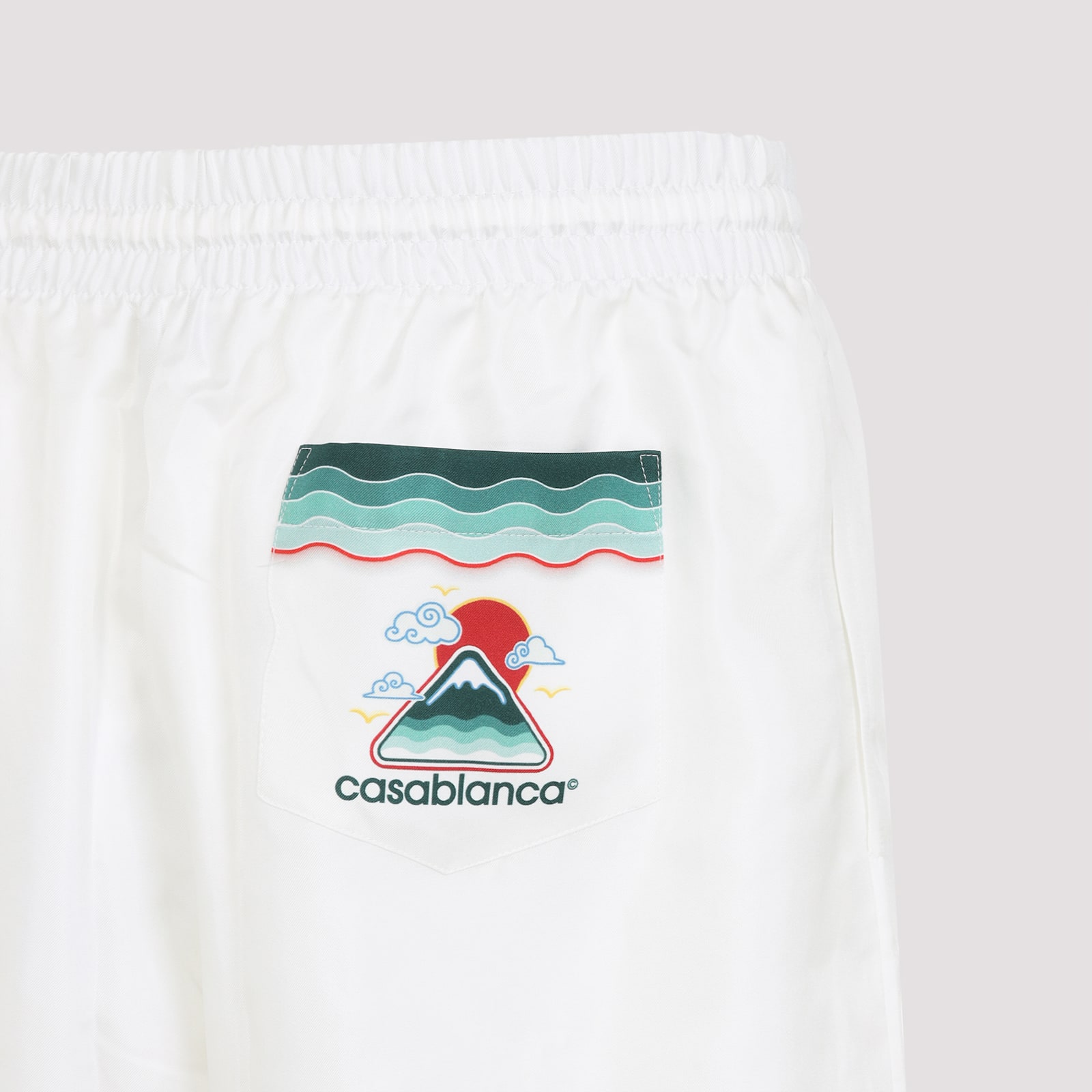 Casablanca Silk Twill Drawstring Shorts With Graphic Print In White