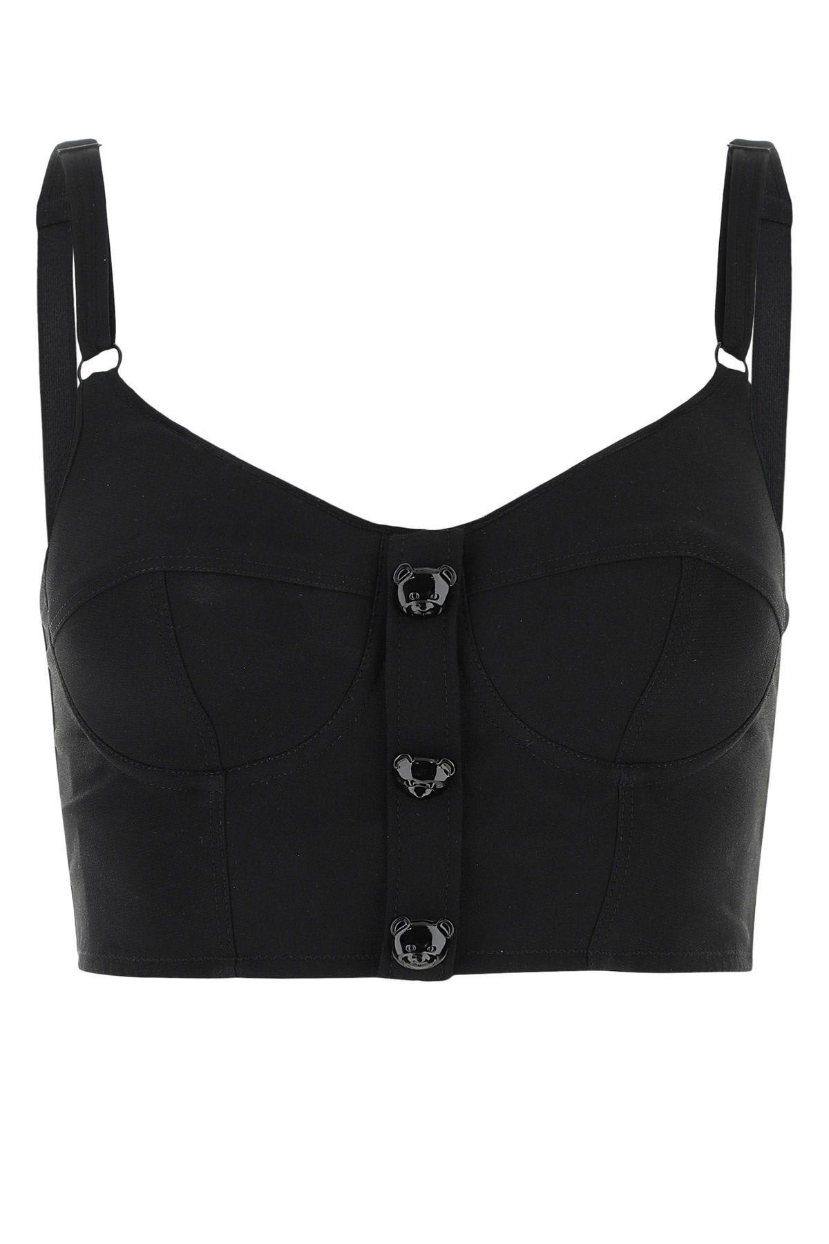 Moschino Teddy Bear-button Bustier Top In Nero