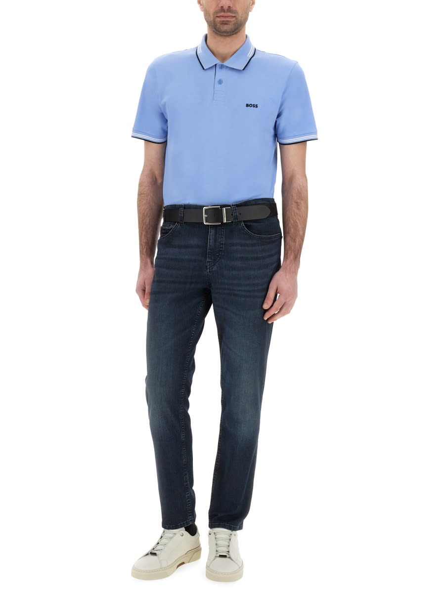 Hugo Boss Boss Slim Fit Stretch Cotton Polo In Azure
