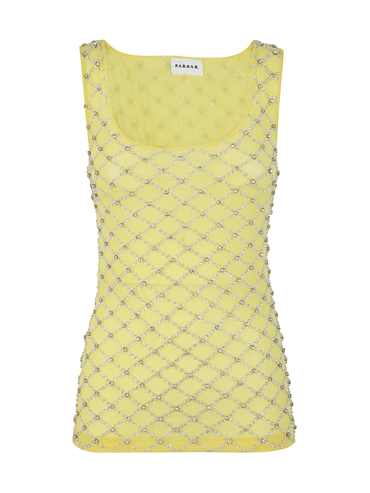 Shop P.a.r.o.s.h Sleeveless And Embroidered Tulleblouse In Light Yellow Pattern