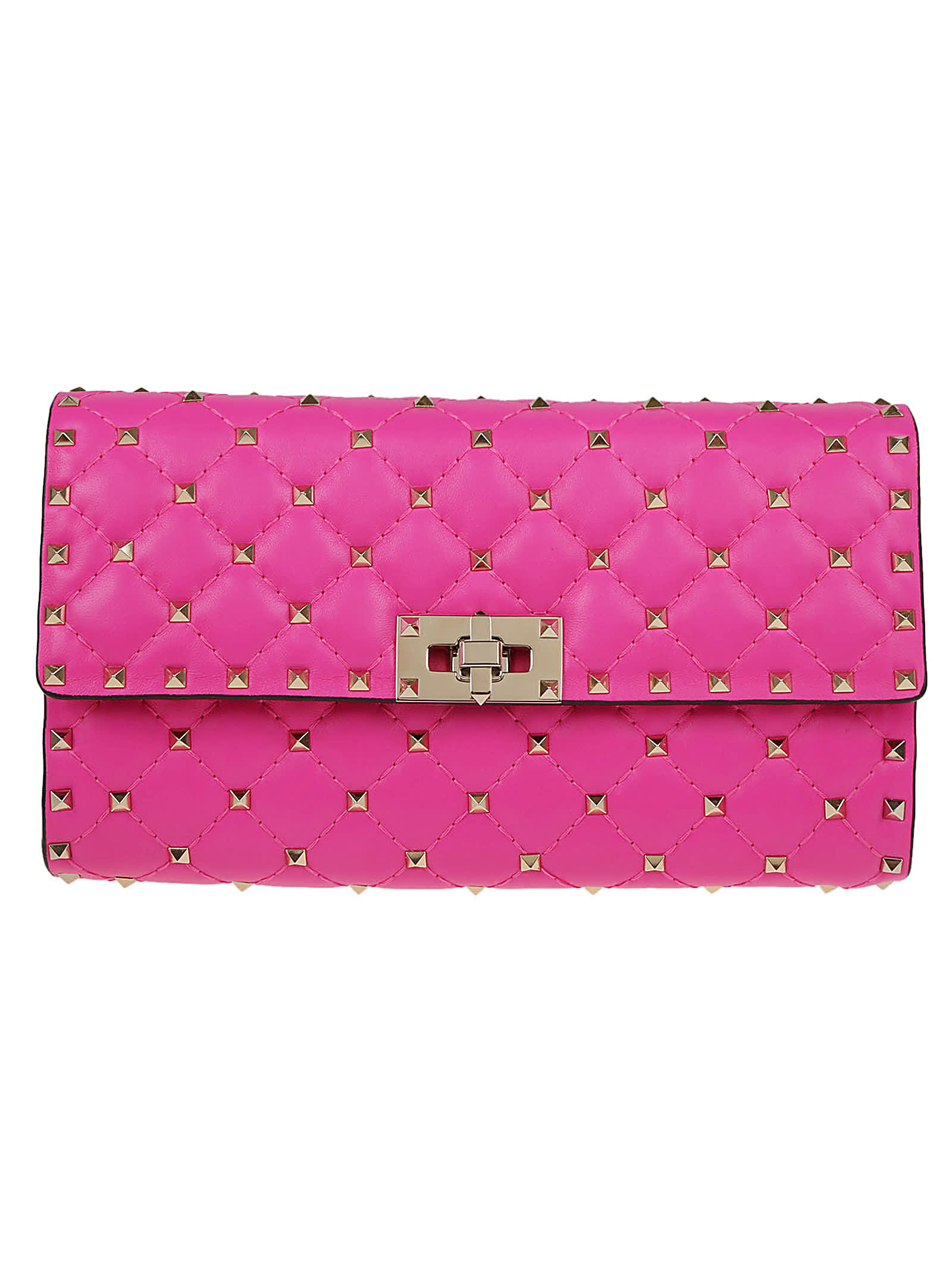 Rockstud Spike Nappa Leather Crossbody Clutch Bag for Woman in Pink Pp